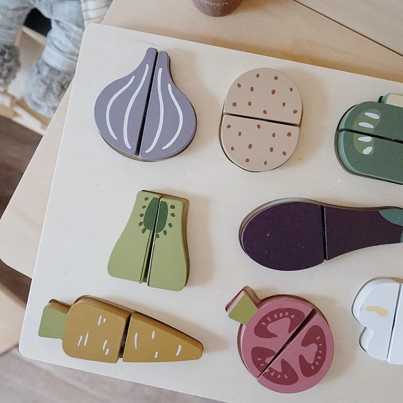 Children Simulation Play House Toys Puzzle Wooden Fruit Food Cognitive Cutting Vegetables Early Education Toys