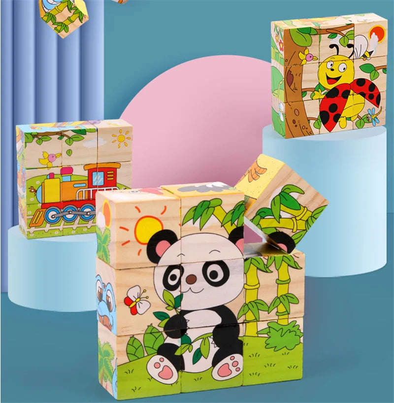 9 Pcs Six-sided 3D Cubes Jigsaw Puzzles Wooden Blocks Toys For Children Kids Educational Toys Funny Games