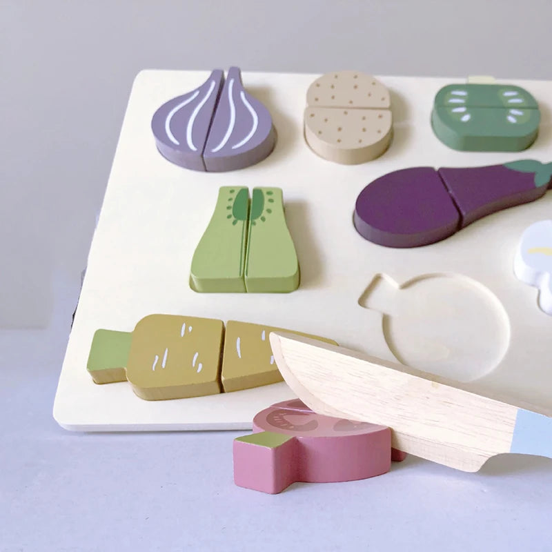 Children Simulation Play House Toys Puzzle Wooden Fruit Food Cognitive Cutting Vegetables Early Education Toys