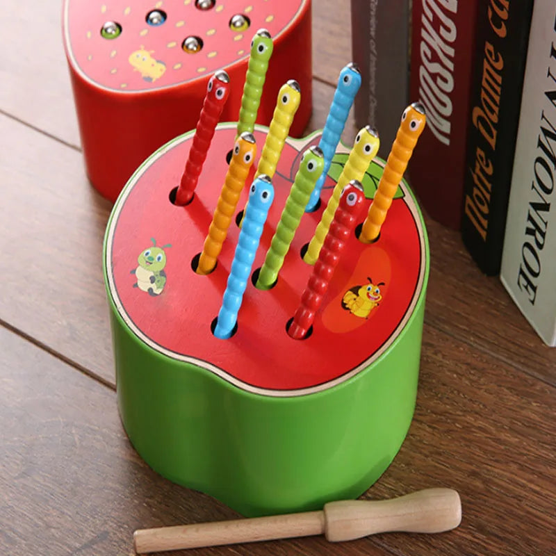 Magnet Strawberry Catch Worms Board Fishing Game for kids Magnetic Catching Caterpillar Montessori Educational Toys Baby Gift