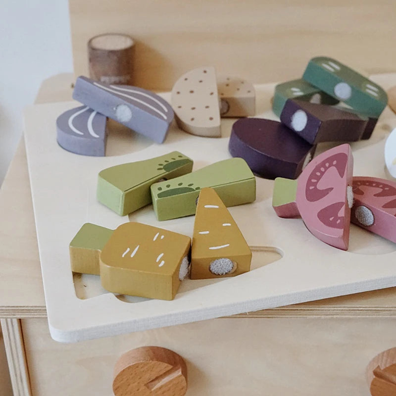 Children Simulation Play House Toys Puzzle Wooden Fruit Food Cognitive Cutting Vegetables Early Education Toys