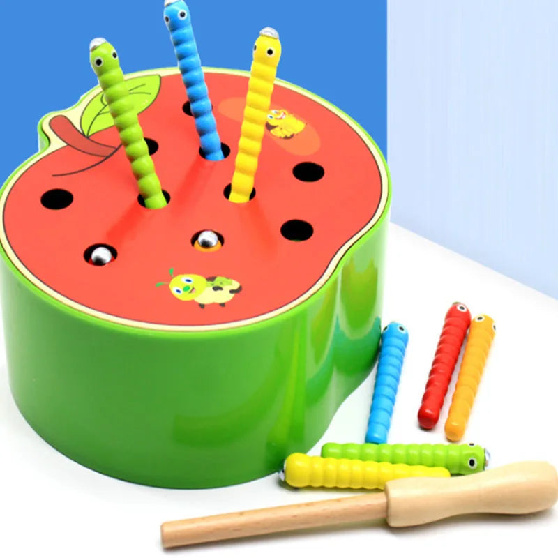 Magnet Strawberry Catch Worms Board Fishing Game for kids Magnetic Catching Caterpillar Montessori Educational Toys Baby Gift