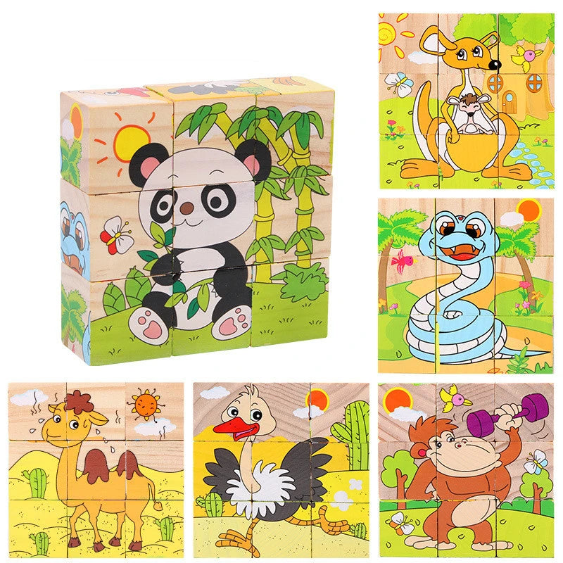 9 Pcs Six-sided 3D Cubes Jigsaw Puzzles Wooden Blocks Toys For Children Kids Educational Toys Funny Games