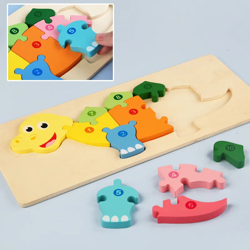 Baby Toys Wooden Puzzle Cute Animals Shape Matching 3D Puzzle Board Game Wooden Montessori Toys For Children Gifts