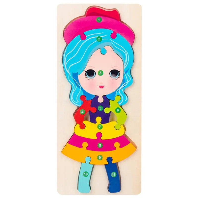 Baby Toys Wooden Puzzle Cute Animals Shape Matching 3D Puzzle Board Game Wooden Montessori Toys For Children Gifts