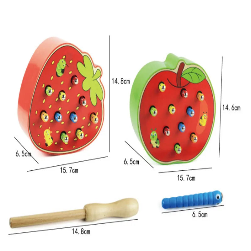 Magnet Strawberry Catch Worms Board Fishing Game for kids Magnetic Catching Caterpillar Montessori Educational Toys Baby Gift