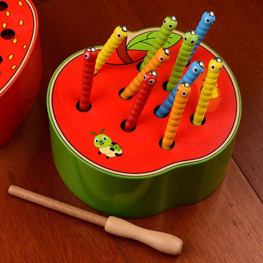 Magnet Strawberry Catch Worms Board Fishing Game for kids Magnetic Catching Caterpillar Montessori Educational Toys Baby Gift
