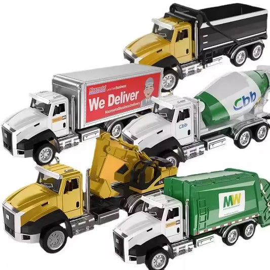 Kids 1:50 Alloy Truck Model Engineering Vehicle Excavator Bulldozer Head Dumper Truck Crane Tanker Toys Boys Radio Control Gift