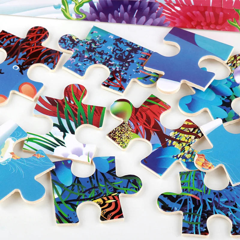 100pcs Cartoon Animal Wooden Puzzles Farm Dinosaur Jıgsaw Puzzle Baby Early Education Montessori Toys for Kids Gifts