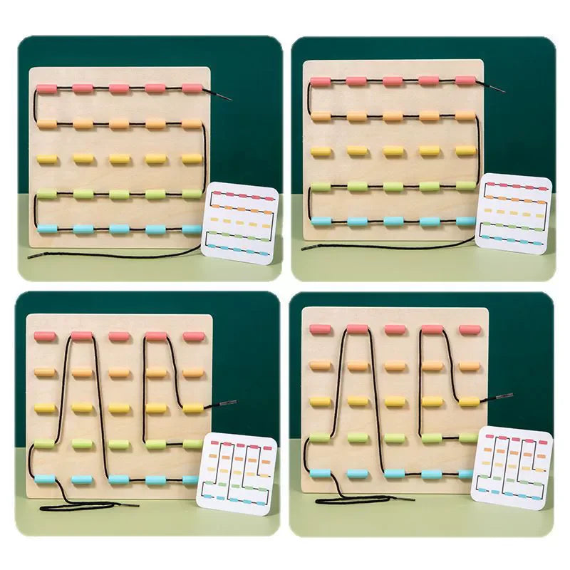 Kid Wooden Fun Early Educational Rope Toy Hand-Eye Coordination Attention Training Puzzle Board Creative Montessori Toy