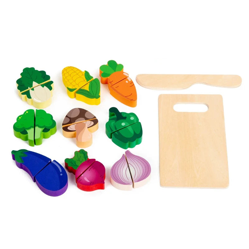 Wooden Montessori Simulation Kitchen Pretend Toy Kid Classic Game Education Cutting Fruit Food Velcro Set Housework Gift
