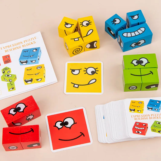 Cube Table Games Expression Puzzle Face Change Cube Building Blocks Toys Early Learning Educational Match Toy for Children Gift