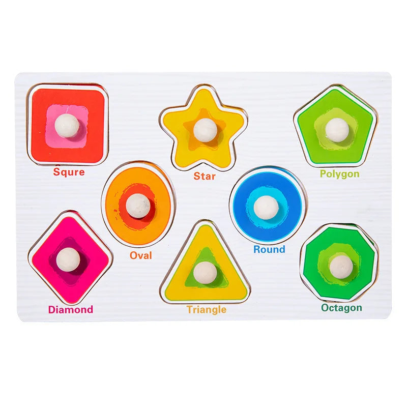 Montessori Toys Puzzle Wooden Hand Grab Board Early Educational Tangram Jigsaw Cartoon Animals Fruits 3D Puzzles