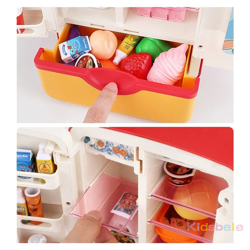 Kids Mini Electric Double Door Refrigerator Simulated Play Pretend Make Food Kitchen Cook Role Toys Boys Girls Gift Accessories