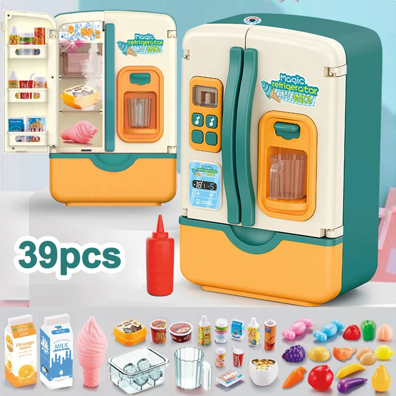 Kids Mini Electric Double Door Refrigerator Simulated Play Pretend Make Food Kitchen Cook Role Toys Boys Girls Gift Accessories