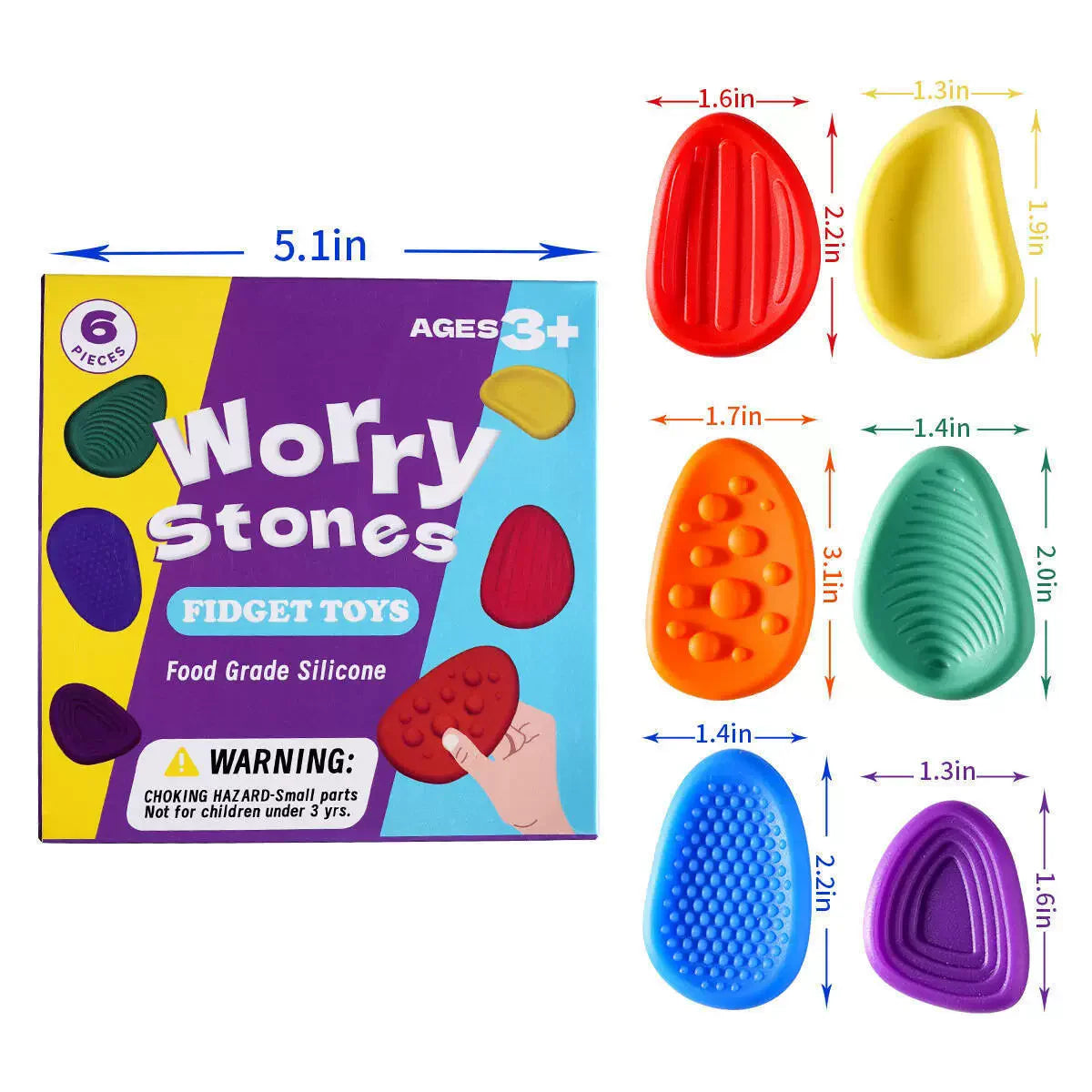 6Pcs Fidget Stress Toys Adults Sensory Silicone Stone Textured for Autism Kids Calming Down Social Emotional Relief Toy