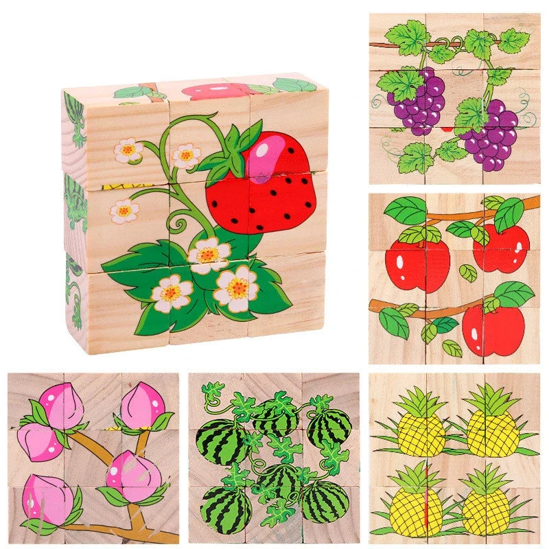 9 Pcs Six-sided 3D Cubes Jigsaw Puzzles Wooden Blocks Toys For Children Kids Educational Toys Funny Games