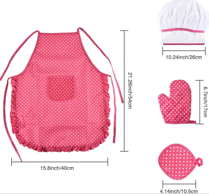 Apron for Little Girls Kids Cooking Baking Set Chef Hat Mitt & Utensil for Toddler Play House Toys Chef Costume Role Play