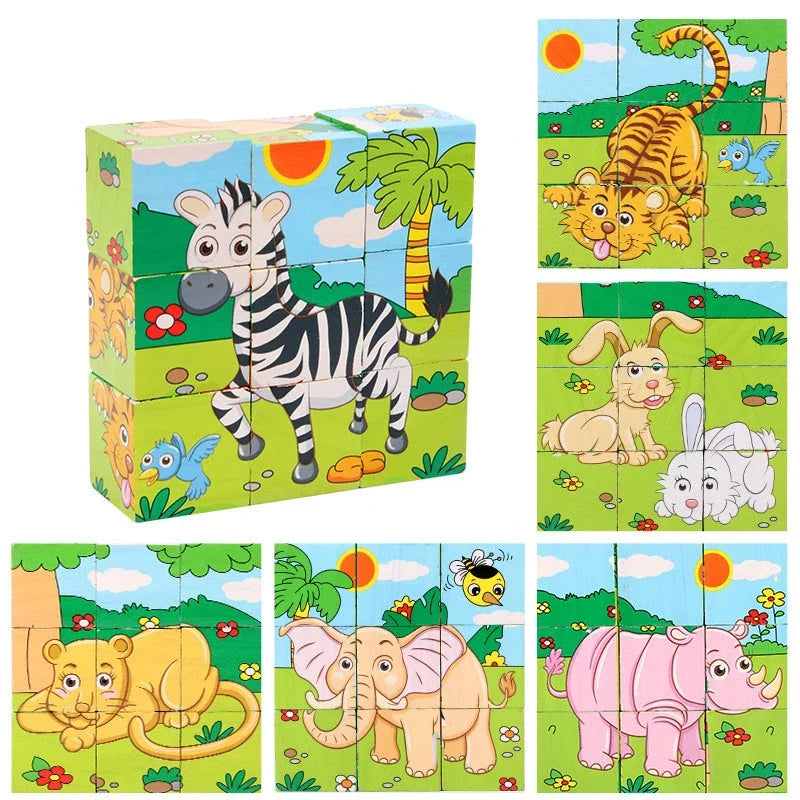 9 Pcs Six-sided 3D Cubes Jigsaw Puzzles Wooden Blocks Toys For Children Kids Educational Toys Funny Games
