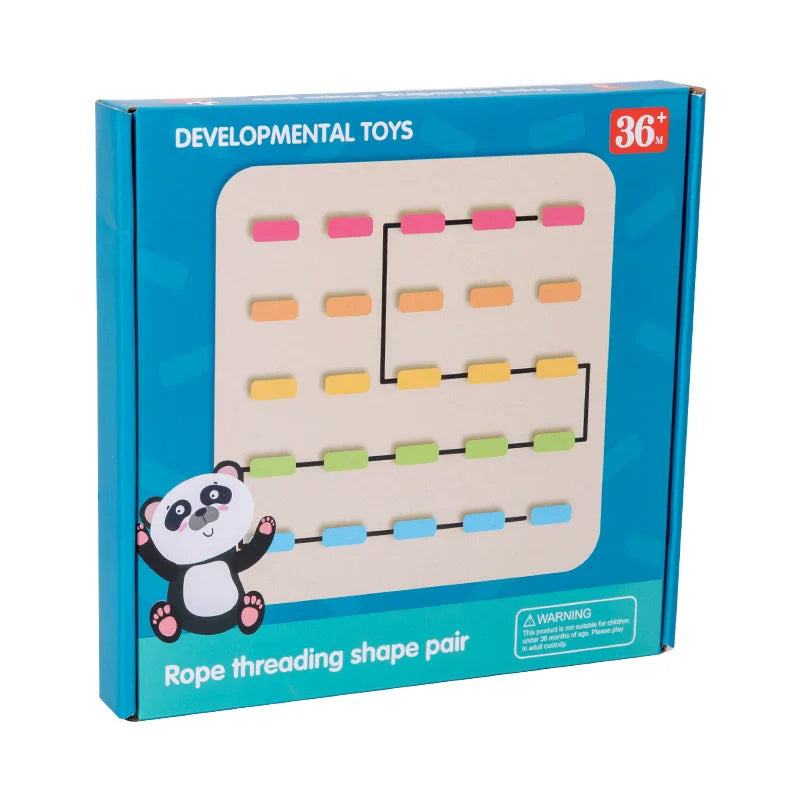 Kid Wooden Fun Early Educational Rope Toy Hand-Eye Coordination Attention Training Puzzle Board Creative Montessori Toy