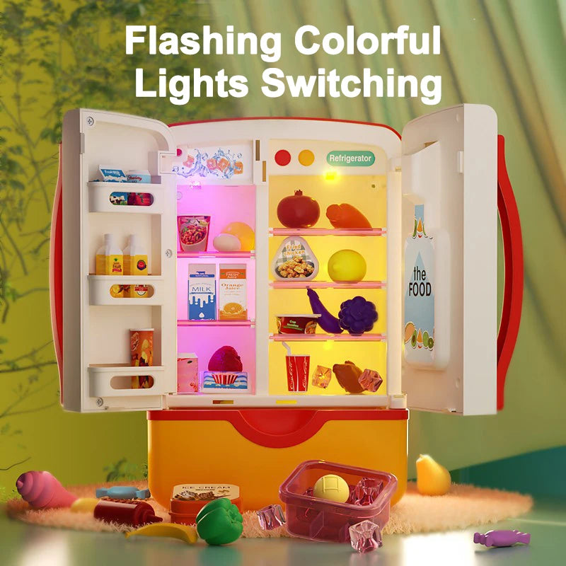 Kids Mini Electric Double Door Refrigerator Simulated Play Pretend Make Food Kitchen Cook Role Toys Boys Girls Gift Accessories