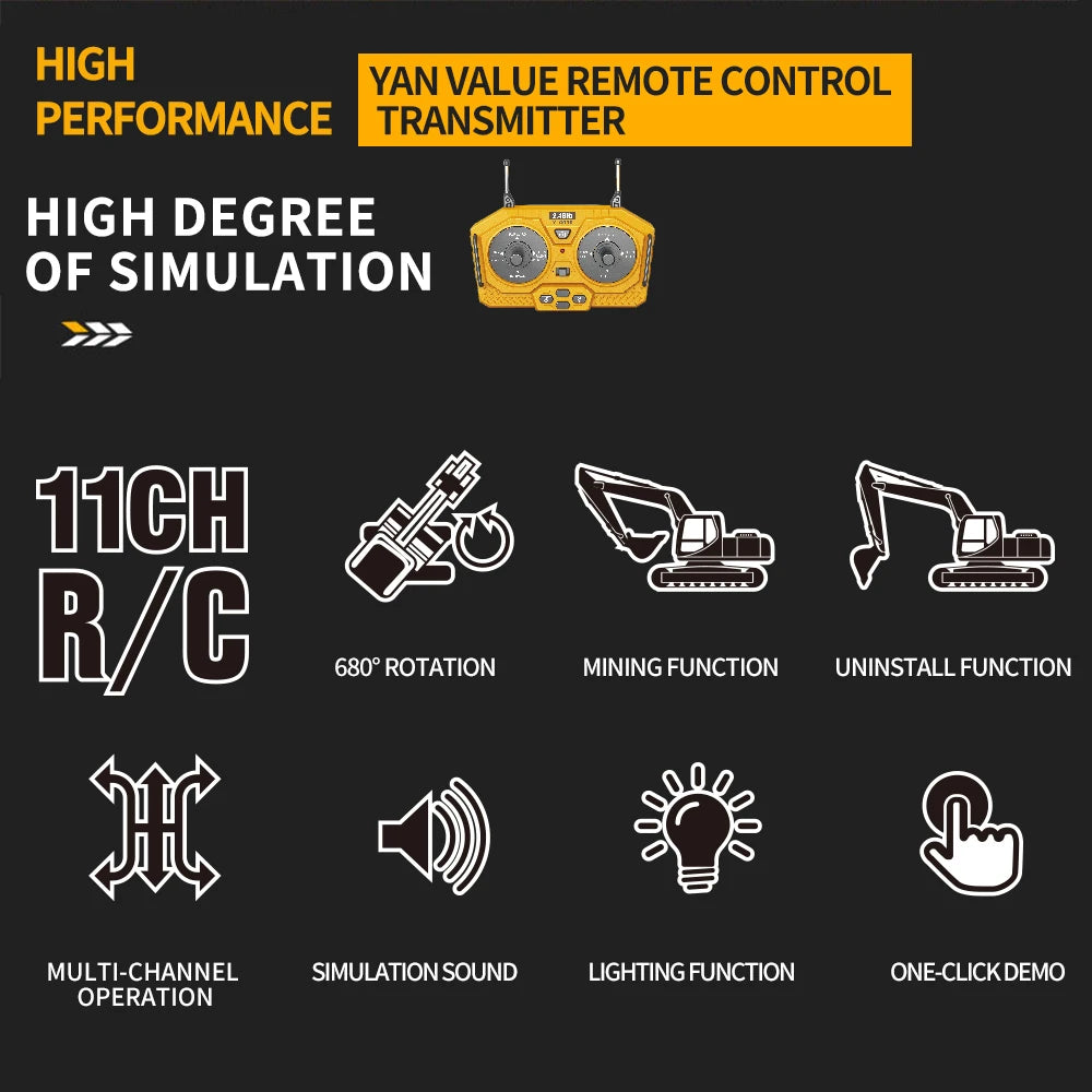 Remote Control Excavator Bulldozer Dump Truck Rc Car Toys Electric Engineering 2.4g High-Tech Vehicle Model Toys For Kids Gifts