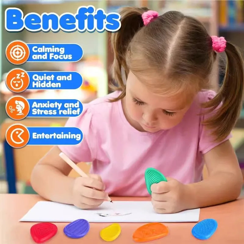 6Pcs Fidget Stress Toys Adults Sensory Silicone Stone Textured for Autism Kids Calming Down Social Emotional Relief Toy