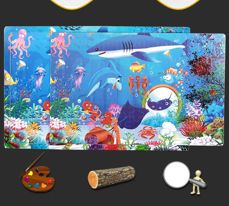 100pcs Cartoon Animal Wooden Puzzles Farm Dinosaur Jıgsaw Puzzle Baby Early Education Montessori Toys for Kids Gifts