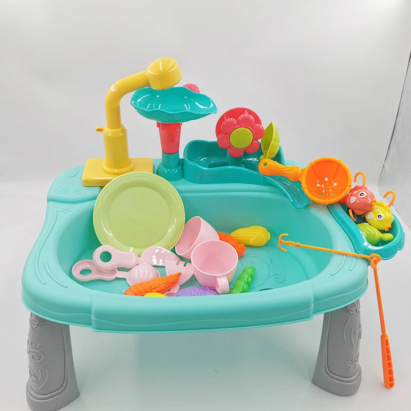 Kids Kitchen Sink Toys Tap Water Electric Faucet Dishwasher Toy Pretend Play Food Floating Fishing Toy Role Playing Girls Gift