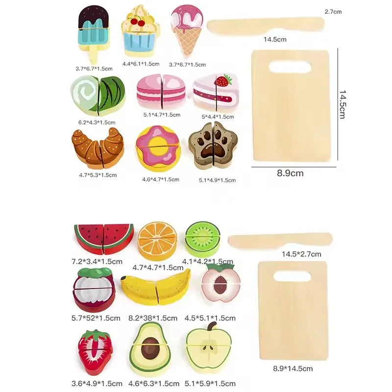 Wooden Montessori Simulation Kitchen Pretend Toy Kid Classic Game Education Cutting Fruit Food Velcro Set Housework Gift