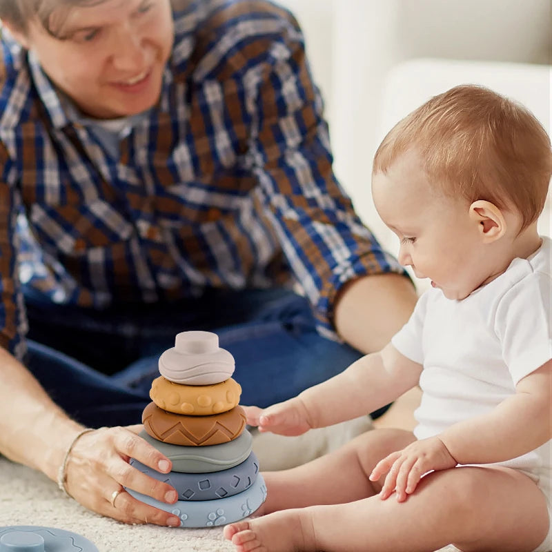 Baby Montessori Silicone Building Blocks Koala Squeeze Stacker & Teething Toys Intellectual Enlightenment Early 3D Puzzle Toys