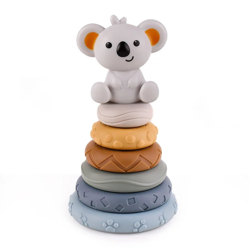Baby Montessori Silicone Building Blocks Koala Squeeze Stacker & Teething Toys Intellectual Enlightenment Early 3D Puzzle Toys