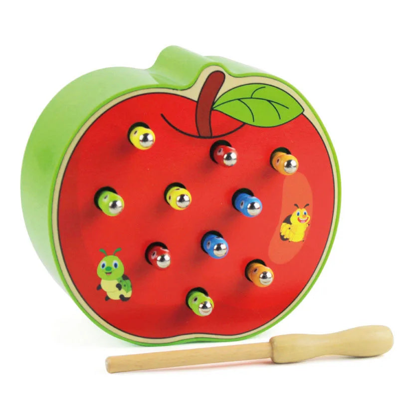 Magnet Strawberry Catch Worms Board Fishing Game for kids Magnetic Catching Caterpillar Montessori Educational Toys Baby Gift