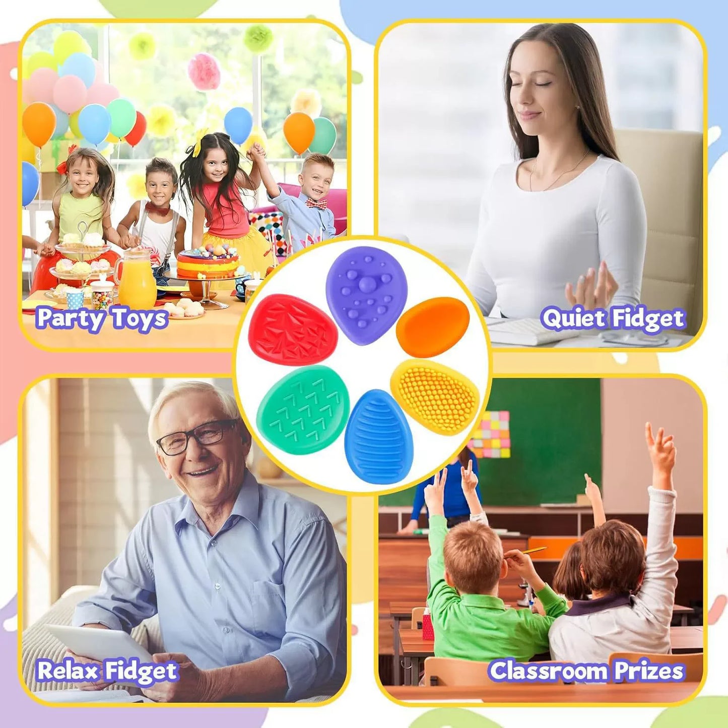 6Pcs Fidget Stress Toys Adults Sensory Silicone Stone Textured for Autism Kids Calming Down Social Emotional Relief Toy