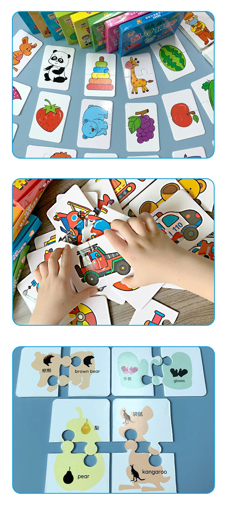 Baby Puzzle Toys for Children Animals Fruit Truck Graph Card Matching Games Montessori Toys for Kids 1 2 3 Years Old Boys Girls