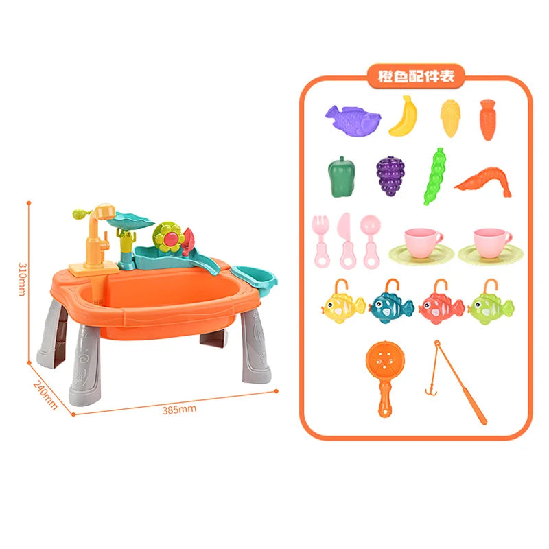 Kids Kitchen Sink Toys Tap Water Electric Faucet Dishwasher Toy Pretend Play Food Floating Fishing Toy Role Playing Girls Gift