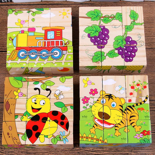 9 Pcs Six-sided 3D Cubes Jigsaw Puzzles Wooden Blocks Toys For Children Kids Educational Toys Funny Games
