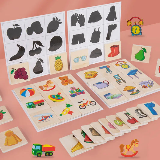 Kids Wooden Toy Learning Animal Fruit Find Shadow Matching Jigsaw Puzzle Game Baby Montessori Educational Toys for Children