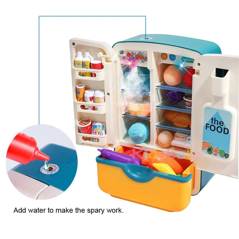 Kids Mini Electric Double Door Refrigerator Simulated Play Pretend Make Food Kitchen Cook Role Toys Boys Girls Gift Accessories
