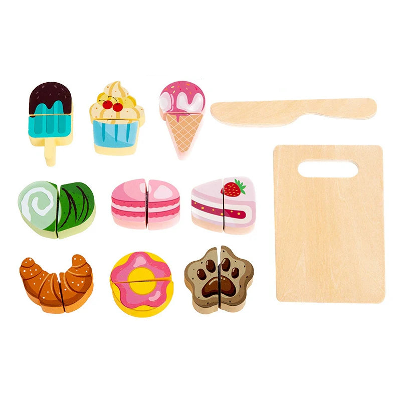 Wooden Montessori Simulation Kitchen Pretend Toy Kid Classic Game Education Cutting Fruit Food Velcro Set Housework Gift