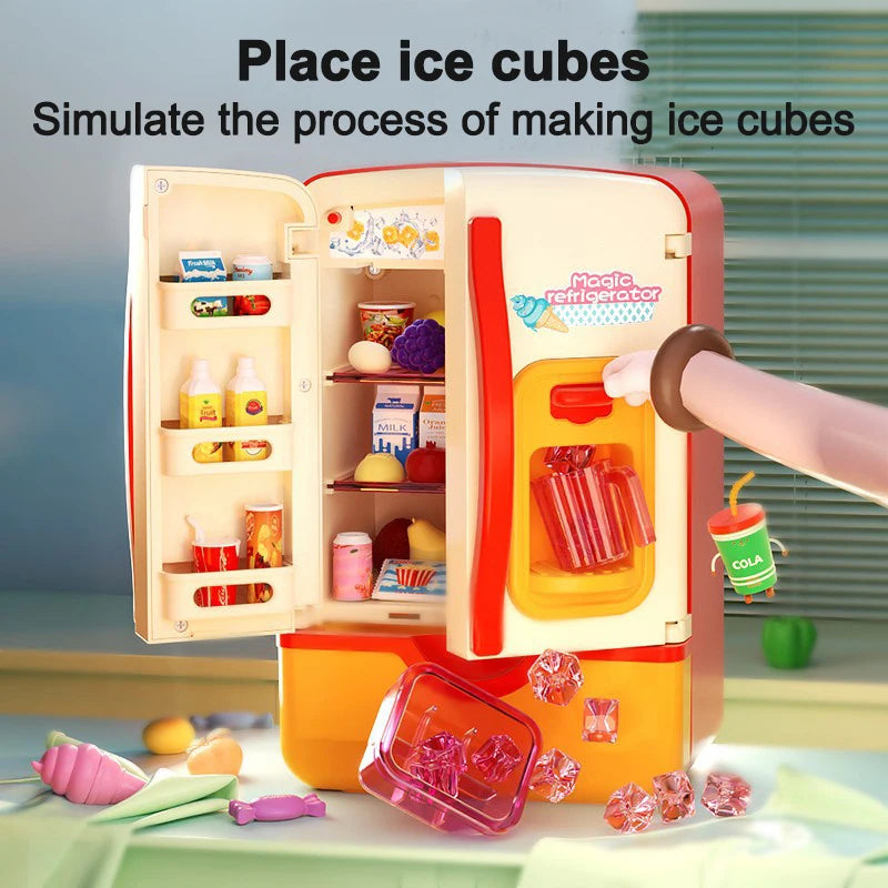 Kids Mini Electric Double Door Refrigerator Simulated Play Pretend Make Food Kitchen Cook Role Toys Boys Girls Gift Accessories