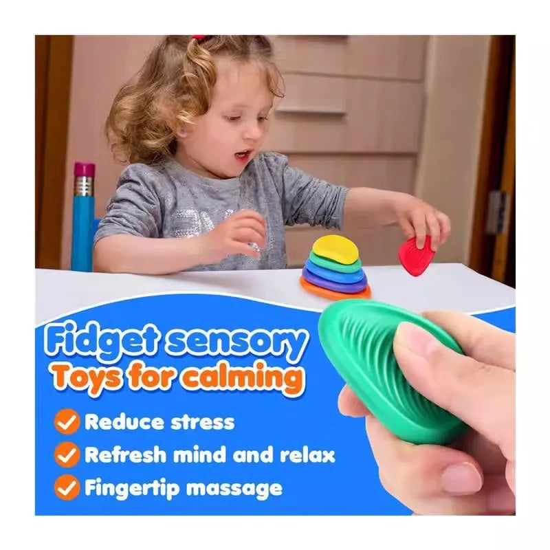 6Pcs Fidget Stress Toys Adults Sensory Silicone Stone Textured for Autism Kids Calming Down Social Emotional Relief Toy