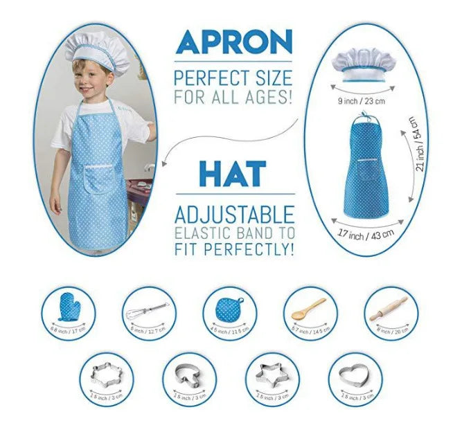 Apron for Little Girls Kids Cooking Baking Set Chef Hat Mitt & Utensil for Toddler Play House Toys Chef Costume Role Play
