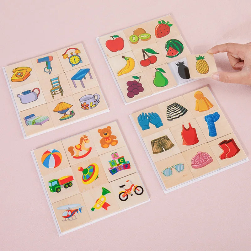 Kids Wooden Toy Learning Animal Fruit Find Shadow Matching Jigsaw Puzzle Game Baby Montessori Educational Toys for Children