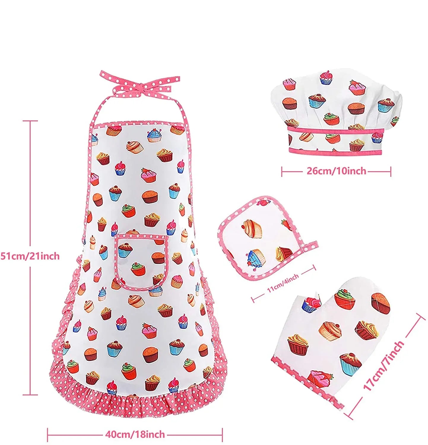 Apron for Little Girls Kids Cooking Baking Set Chef Hat Mitt & Utensil for Toddler Play House Toys Chef Costume Role Play