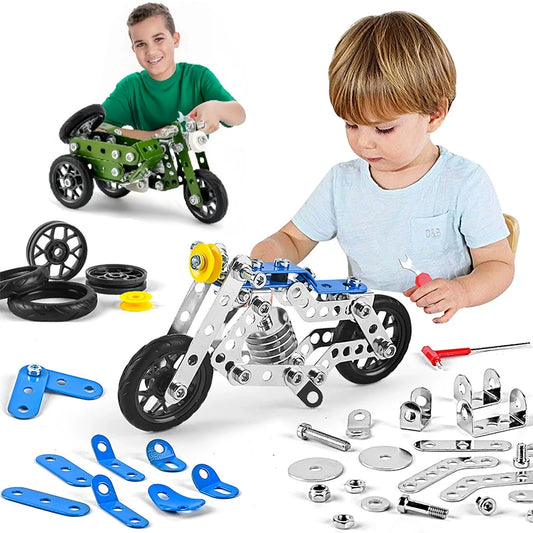 Kids Metal Building Military Series Assembly Toys Erector Set Variable Multi Shape Race Car Motorcycle Building Kit Boys Gift
