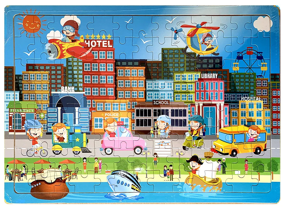 100pcs Cartoon Animal Wooden Puzzles Farm Dinosaur Jıgsaw Puzzle Baby Early Education Montessori Toys for Kids Gifts