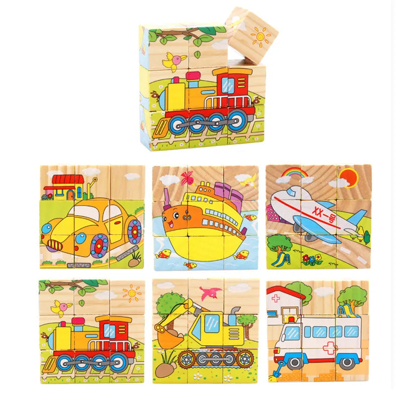 9 Pcs Six-sided 3D Cubes Jigsaw Puzzles Wooden Blocks Toys For Children Kids Educational Toys Funny Games