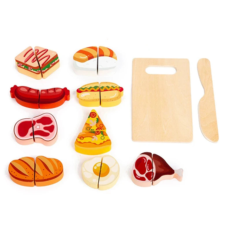 Wooden Montessori Simulation Kitchen Pretend Toy Kid Classic Game Education Cutting Fruit Food Velcro Set Housework Gift