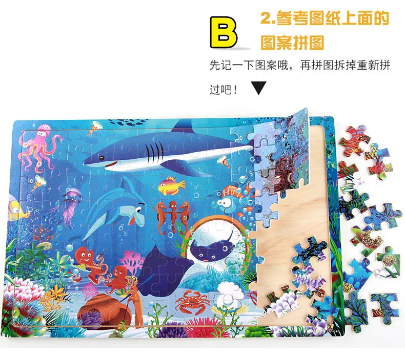 100pcs Cartoon Animal Wooden Puzzles Farm Dinosaur Jıgsaw Puzzle Baby Early Education Montessori Toys for Kids Gifts